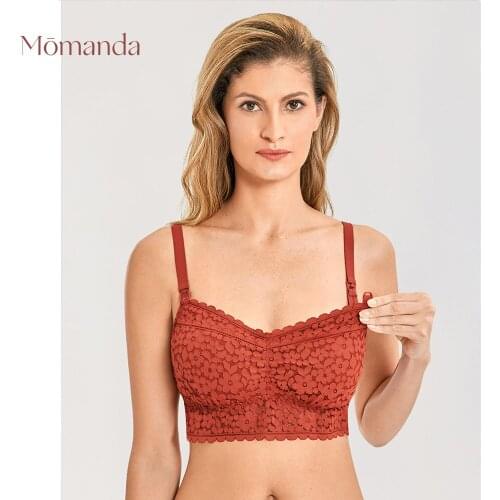 MOMANDA Womens Nursing Lace Bralette Maternity Bra Lightly Lined Black White
