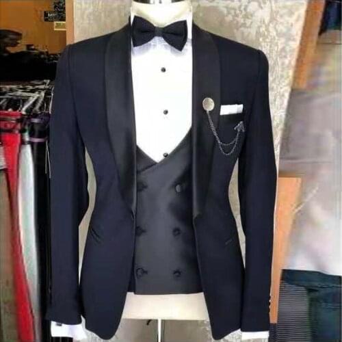2018 Tailored navy blue Suit Men Floral Groom Tuxedo Wedding Suits for Men Jacket 3 Piece Custom Prom Blazer Terno Masculino