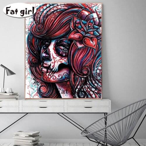 Red Hair Skull Girl DIY 5D Diamond Painting Full drill Handmade Mosaic Diamond Embroidery Picture Rhinestone Home Decor Gift