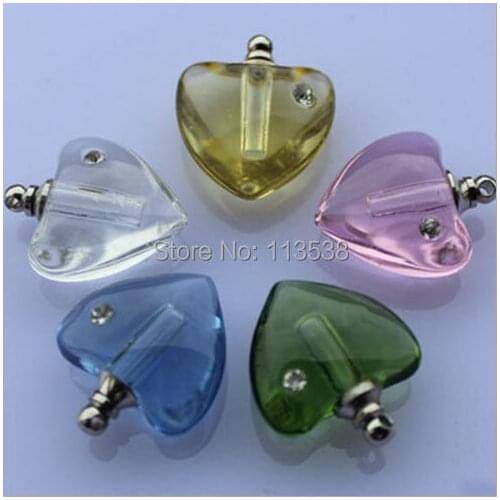 Freeship 100pcs/lot mixed color heart Crystal Vials perfume vial bottle pendant perfume bottle Rice Charms MINI vials Screw cap