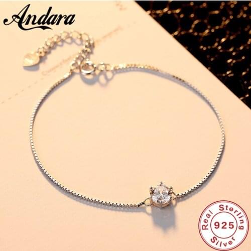 100%925 Sterling Silver Bracelet Four-claw AAA Zircon Austrian Crystal Lady Elegant Birthday Jewelry Gift