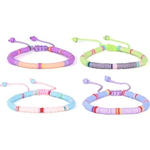 Bohemian Polymer Clay Disc Beads Heishi Bracelets Women Men Handmade Fashion Chic Macaron Candy Color Adjustable Jewelry Present