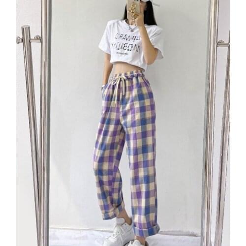 Harajuku Plaid Pants For Women Trousers Streetwear Woman Pants Autumn Ladies Causal Pants Korean Fashion High Waist Trousers