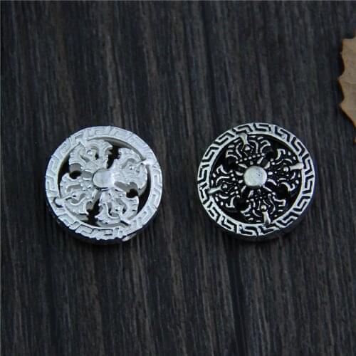 100% 925 Sterling Silver Spacer Beads 14mm Round Buddhism Ornament Charm Beads DIY Women Men Jewelry Making Fancy Bracelets