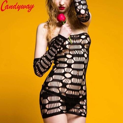 Candiway Hot Sexy Black Elastic Cotton Hollow Siamese Mesh Erotic Lingerie For Couple Flirting Pleasure Game Free Size