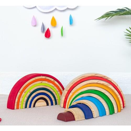 Wooden Rainbow Blocks Wood Stacking Toys Grimms Rainbow Wood Building Blocks Colorful Rainbow Kids Montessori Educational Toy