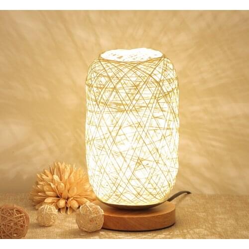 Wood Rattan Twine Ball Lantern Light Room Table Lamp Home Decoration Accessories Art Decor Desk Night Lights Dropshipping
