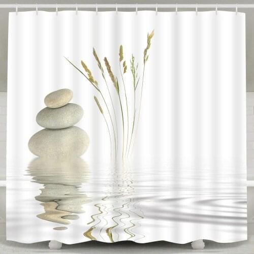 Shower Curtain Zen Stone Wild Grass Reflection in Water Shower Curtains Meditation Design Bathroom Shower Curtain