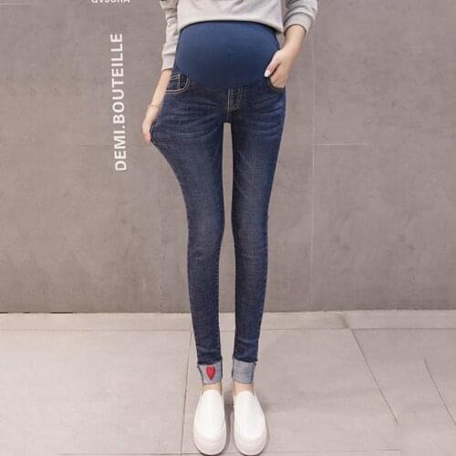 Maternity denim trousers spring and autumn models pregnant women belly lift pants versatile casual pants maternity wear