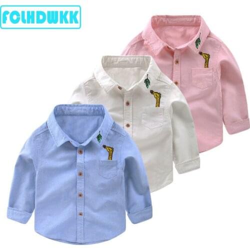 FCLHDWKK Long Sleeve Spring Boys Blouses Tops Shirts Cotton Casual Baby Boy Shirts for Children Kids Clothing Shirts 2-10year