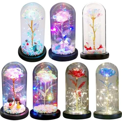 LED Galaxy Rose Eternal 24K Gold Foil Flower & Fairy String Lights In Dome