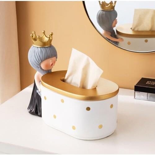 Cute Curly Girl Tissue Box Storage Jar Resin Model with Lid Tissue Box Modern Living Room Bedroom Home restaurant Decor Gift