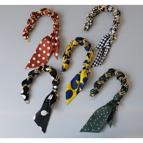 Fashion Silk Scarf Handle Short Chain For Handbag Women Chic Metal Replacement Green Red Bag Strap Shoulder BagBelt Accessories