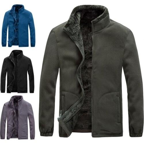 Autumn Winter Coat Men Plush Jackets Long Sleeve Stand Collar Zipper Jacket Coat Mens Warm Fleece Jacket Outerwear veste homme