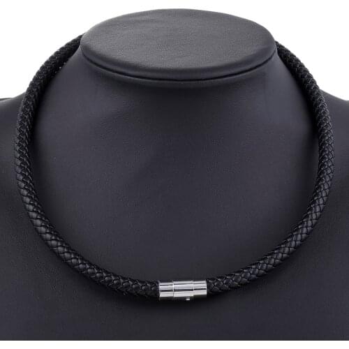 Man-made Leather Necklace Choker For Women Men Braided Cord Rope Chain Brown Black Color Magnetic Clasp 4 6 8mm 16inch LUN50