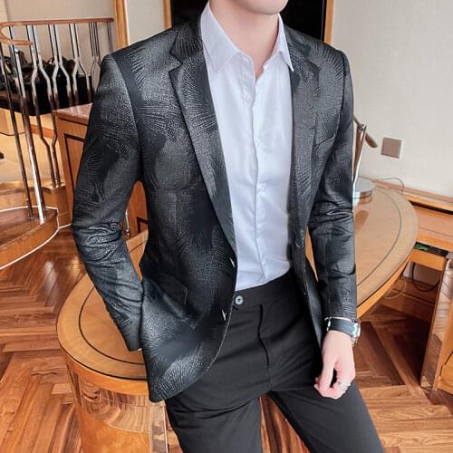 2021 Mens Suit Jacket British Style Printed Wedding Groom Business Casual Suit Jacket Street Style Social -S-4XL