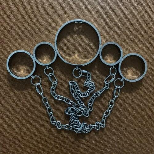 Sex Bondage Heavy BDSM Set Metal Handcuffs Ankle Cuff With Chain Sex Collar For Couples Adult Games BDSM Restraints Fetish Slave