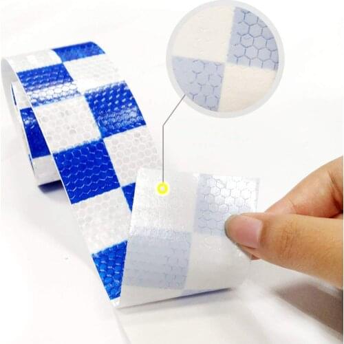 Car Sticker 300CM*5CM Blue with White Square Reflective Tape Self-adhesive Safety Warning Conspicuity Night Reflector Strip Tape