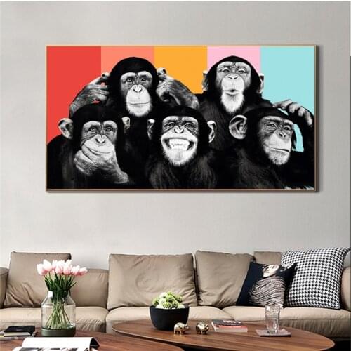 Kids Room Wall Decor Funny Monkeys Graffiti Canvas Paintings on Wall Posters and Prints Modern Animals Wall Art Canvas Pictures