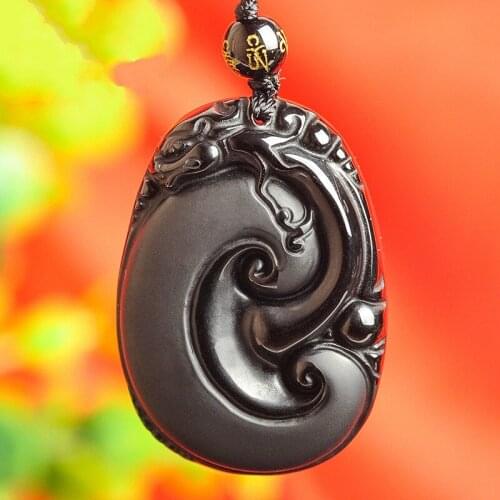 Natural Black Obsidian Beads Necklace Hand-Carved Wishful Tiger Jade Pendant Fashion Charm Jewellery Amulet Gifts Jewelry