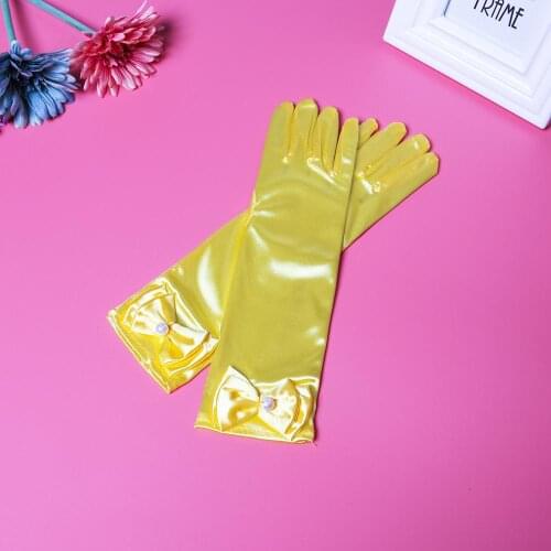 Girls Cosplay Gloves Stage Performance Gloves Princess Dressing Gloves Girl Satin Evening Party Dressing Prom White Pink Gloves
