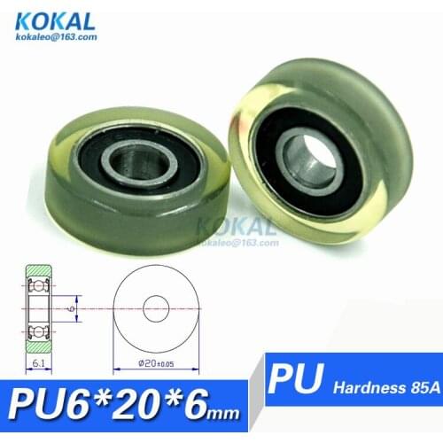 [PU0620-6]Free shipping 10PCS TPU PU RUBBER 696RS bearing wheel low noise soft plastic glass door roller 6*20*6mm