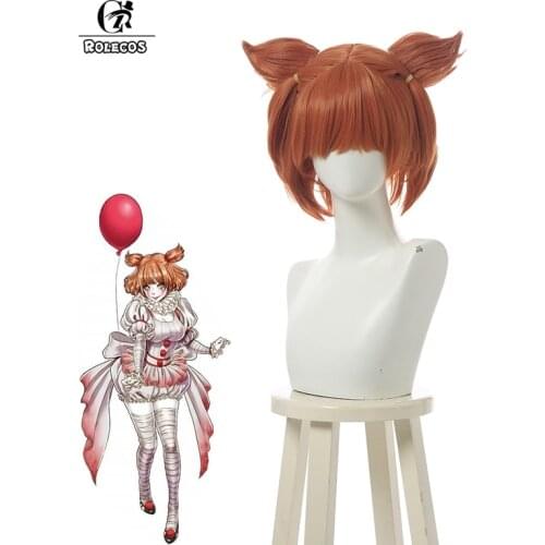 ROLECOS Movie Stephen King It Cosplay Wig Pennywise Cosplay Hair Main Hair 30 cm Ears 10 cm Orange Women Synthetic Short Hair