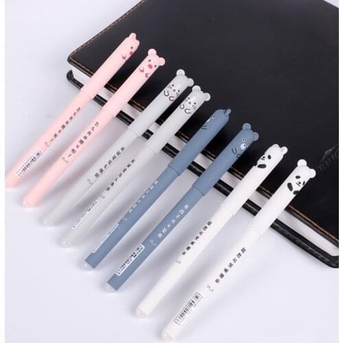 52Pcs Cartoon Erasable Gel Pen 0.35mm Refill Rods Cute Panda Cat Pens Kawaii Ballpoint Pen For School Writing Washable Handle