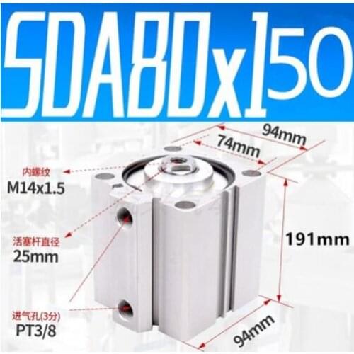 SDA80-150 Airtac Type SDA series SDA80X150 3/8" Port Pneumatic Compact Air Cylinder 80mm Bore 150mm Stroke SDA80*150