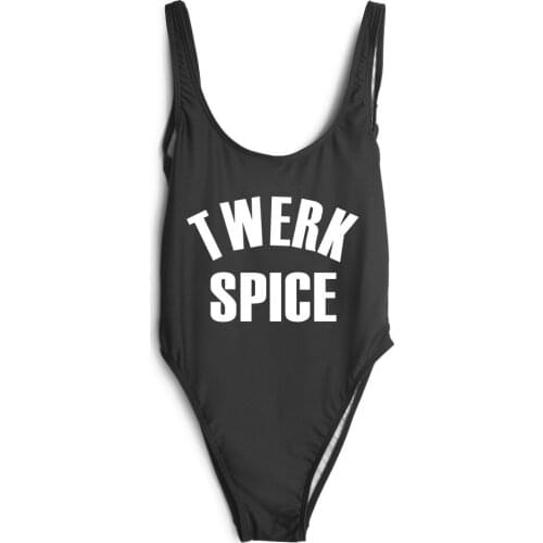 TWERK SPICE letter print Bodysuit rompers jumpsuit women swimwear bathing suit Form-fitting one piece Beachwear monokini