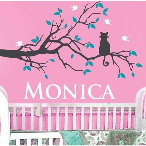 Cat Stand On The Art Wall Stickers Home Special Art Decor Nursery Tree Series With Personalized Name Sweet Wall Murals Wm-579