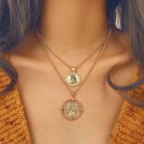 X181 Vintage Multilayer Necklace For Women Coin Pendant Gold Chain Chokers Necklaces Boho Jewelry 2019 Fashion accesorios mujer