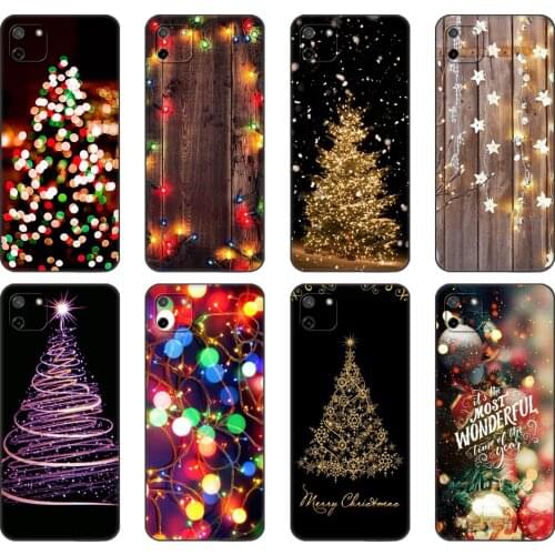 Black tpu Case For OPPO Realme C11 C20 C21 Case Back Cover Bumper Marry Christmas Holiday Tree New Year