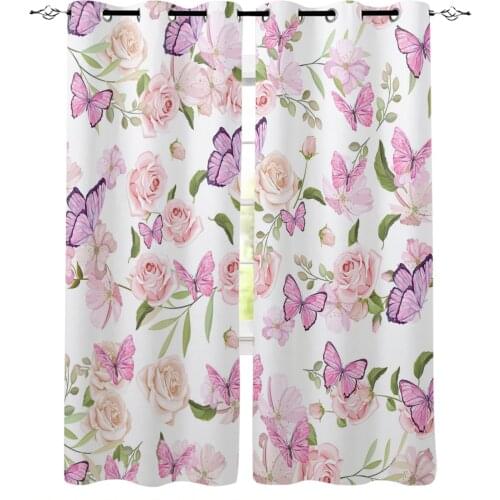 Flowers Butterfly Pink Bedroom Modern Window Curtain for Living Room Decoration Curtains Home Textile Drapes