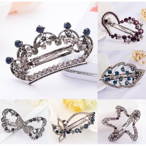 Women Crystal Hair Clip Butterfly Heart Crown Leaf Love Star Blue Hairpin Barrette Headwear Accessories Jewelry For Woman Girls
