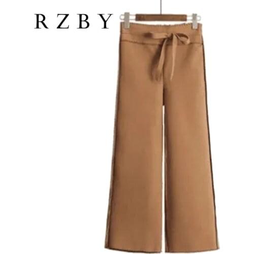 Women Pants Solid Wide Leg Pantalones De Mujer Bright Line Decoration Harajuku Elastic Waist Loose Office Lady Trousers RZBY572
