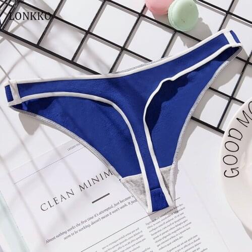 LONKKO Womens Cotton Thong Panties Sport Style Lingerie Feminina High Elasticized Sexy Invisible Seamless Underpants Low-rise
