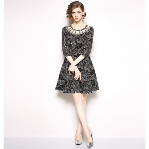 High Quality Explosions Leisure patchwork lace matching Dresses Women Autumn Casual Dress