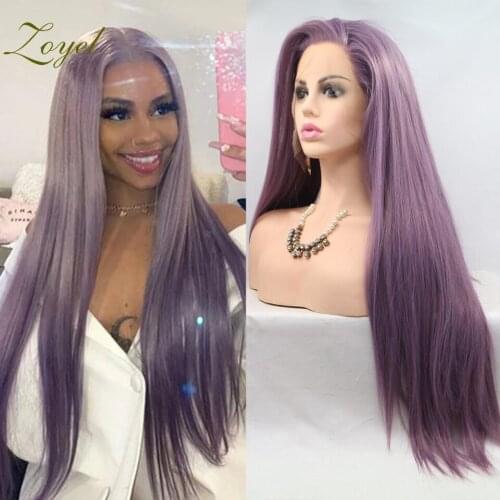 Zoyel Glueless Synthetic Lace Front Wig Long Silky Straight Purple Cosplay Wigs For Women High Temperature Hair Lace Wig