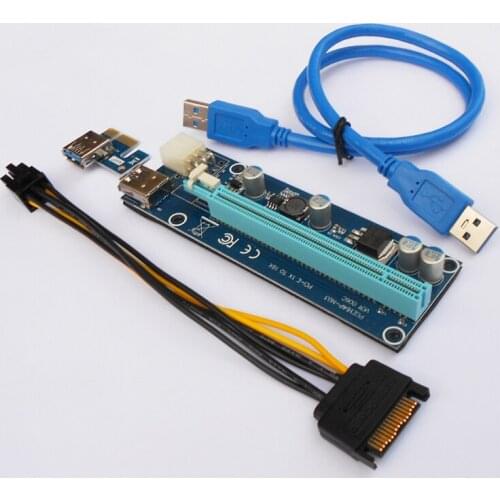 006C PC PCIe PCI-E Riser Card PCI Express 1x to 16x USB 3.0 Data Cable SATA to 6Pin IDE Molex Power Supply for BTC Miner Machine