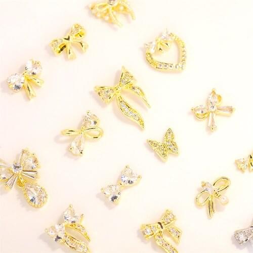 1pc Bowknot Shape Alloy Zircon Nail Art Decorations Bright CZ Crystal Nails DIY Jewelry Manicure Accessories