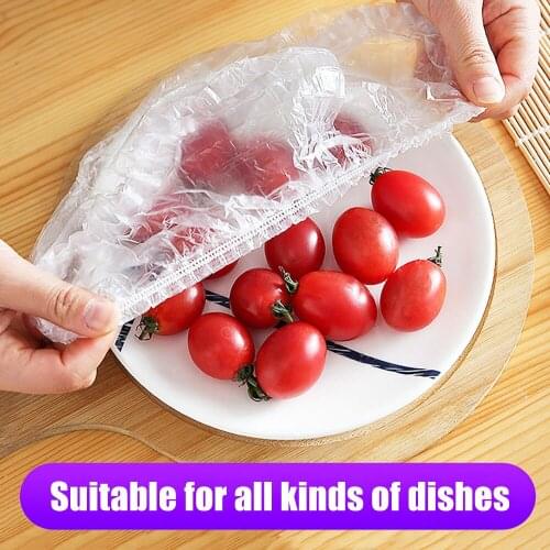 100Pcs Disposable Food Cover Plastic Wrap Elastic Food Lids For Fruit Bowls Cups Caps Storage Kitchen Fresh Keeping Saver Bag