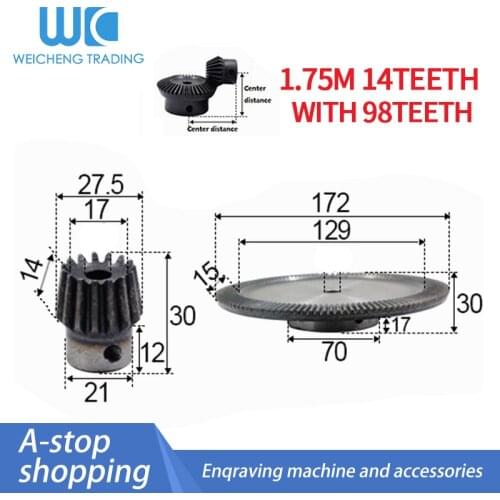 2pcs 1:7 Bevel Gear 1.75 Modulus 14 Teeth + 98 teeth Inner Hole 10mm 90 Degree Drive Commutation carbon Steel Gears
