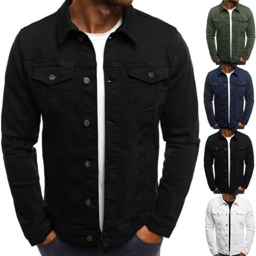 2019 New Fashion Mens Jackets and Coats Solid Color Long Sleeve Button Down Lapel Jackets Multi Pockets Demin Jacket Coat Men