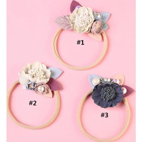 2019 New Boutique Princess Fabric Flower With Nylon Headband for Kids Girls Flower Headbands,Children Girls Headwear 15pc/lot