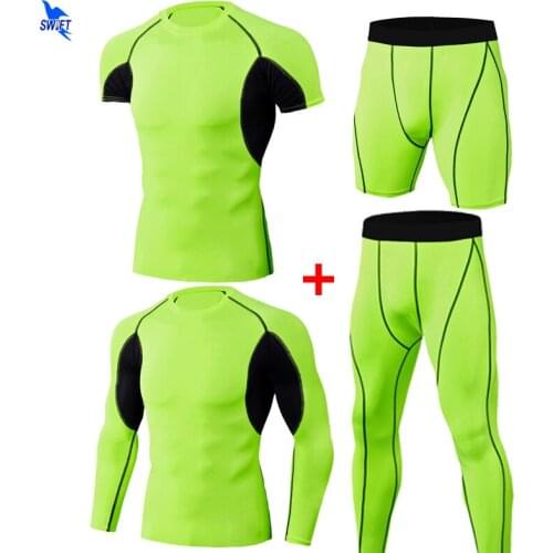4 Pcs/Set Mens Tracksuits Gym Fitness Compression Sports Suit Clothing Jogging Sportswear Exercise Workout Tights Running Sets