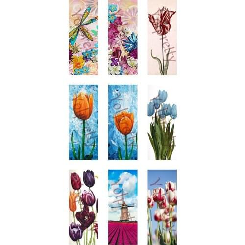 5pcs 10*25mm Whimsical Floral Flowers Colorful Tulip Painting Handmade Photo Glass Drop Style Cabochons Jewelry Accessories