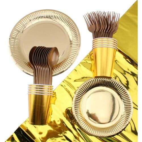 51pc/Set Golden Hot Stamping Theme Party Tableware Baby Shower Birthday Decoration Napkins Disposable Tableware Party Supplies