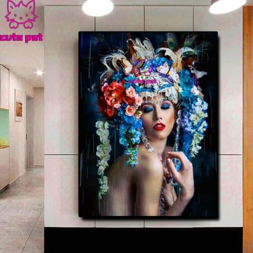 Diamond embroidery Phalaenopsis Woman full square drill Flower Headdress 5D Rhinestone diamond painting mosaic home art painting