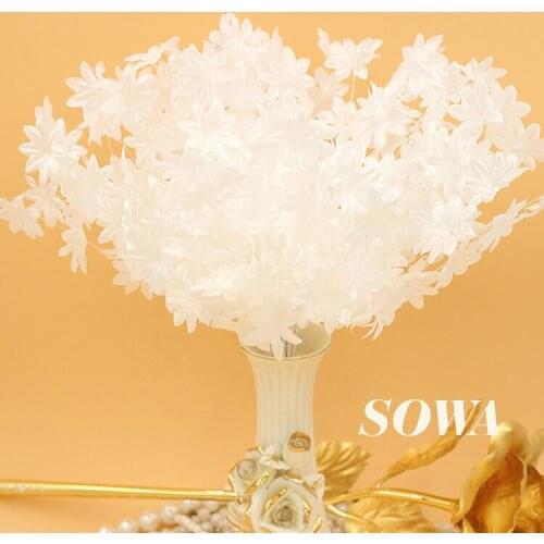 Free Shipping 102pcs/lot 20mm White Mulberry Fabric Flower Bouquet/Wire Stem/ Wedding Decoration Scrapbooking Artificial Flower